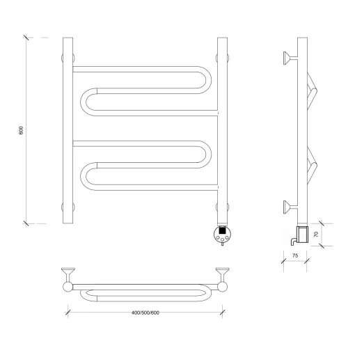 Полотенцесушитель Secado Валенсия 1  электрический L/R хром, Выбрать размер: 40х60, Ориентация: левая, изображение 7