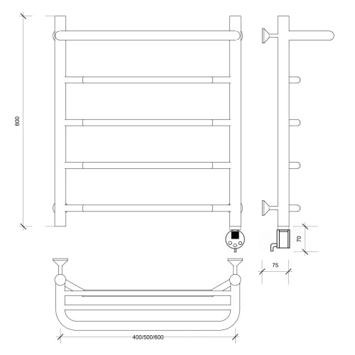 Полотенцесушитель Secado Агата 1 СП , с полочкой , электрический L/R  хром, Выбрать размер: 40х60, Ориентация: левая, изображение 6