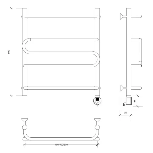 Полотенцесушитель Secado Валенсия 2  электрический L/R  хром, Выбрать размер: 40х60, Ориентация: левая, изображение 6