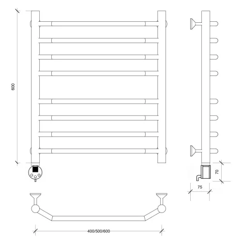 Полотенцесушитель Secado Агата 4  электрический L/R  хром, Выбрать размер: 40х60, Ориентация: левая, изображение 6