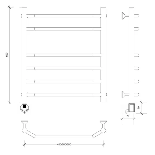 Полотенцесушитель Secado Агата 5 электрический L/R хром, Выбрать размер: 60х40, Ориентация: левая, изображение 4
