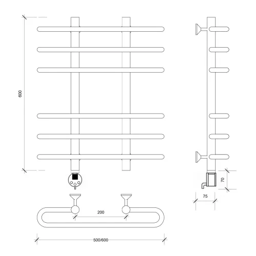 Полотенцесушитель Secado Венеция 3  электрический L/R  хром, Выбрать размер: 50х60, Ориентация: левая, изображение 5
