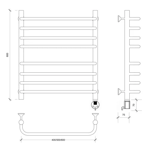 Полотенцесушитель Secado Мерида 4 электрический L/R хром, Выбрать размер: 40х60, Ориентация: левая, изображение 6