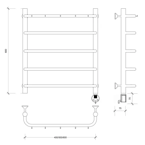 Полотенцесушитель Secado Мерида 1 К, с крючками, электрический L/R хром, Выбрать размер: 40х60, Ориентация: левая, изображение 6