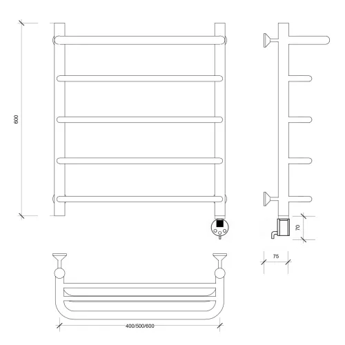 Полотенцесушитель Secado Мерида 1 СП , с полочкой, электрический L/R хром, Выбрать размер: 40х60, Ориентация: левая, изображение 6