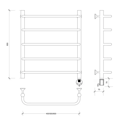 Полотенцесушитель Secado Мерида 1  электрический L/R хром, Выбрать размер: 40х60, Ориентация: левая, изображение 6