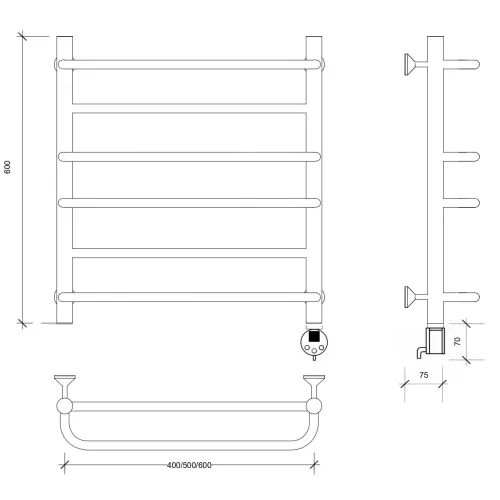 Полотенцесушитель Secado Верона 1 электрический L/R хром, Выбрать размер: 40х60, Ориентация: левая, изображение 6