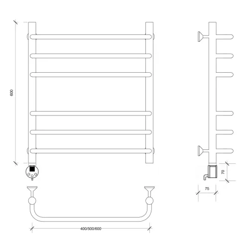 Полотенцесушитель Secado Мерида 3  электрический L/R  хром, Выбрать размер: 40х60, Ориентация: левая, изображение 5