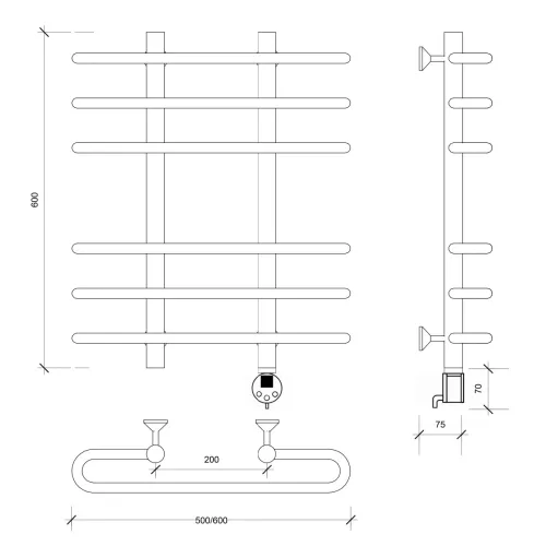 Полотенцесушитель Secado Венеция 3  электрический L/R  хром, Выбрать размер: 50х60, Ориентация: левая, изображение 6
