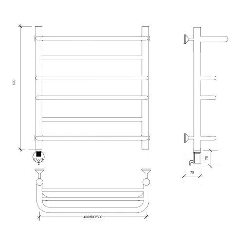 Полотенцесушитель Secado Верона 2 с полочкой,  электрический L/R хром, Выбрать размер: 40х60, Ориентация: левая, изображение 6