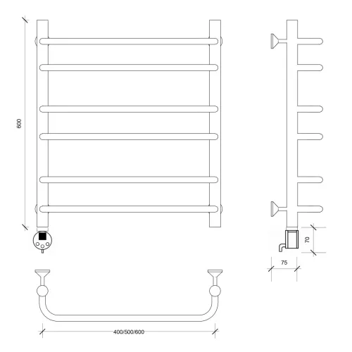 Полотенцесушитель Secado Мерида 2 электрический L/R хром, Выбрать размер: 40х60, Ориентация: левая, изображение 5