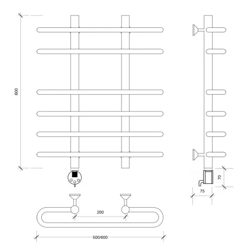 Полотенцесушитель Secado Венеция 5  электрический L/R хром, Выбрать размер: 50х60, Ориентация: левая, изображение 3