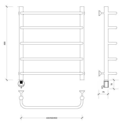 Полотенцесушитель Secado Мерида 1  электрический L/R хром, Выбрать размер: 40х60, Ориентация: левая, изображение 5