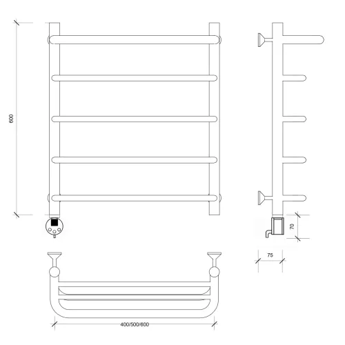 Полотенцесушитель Secado Мерида 1 СП , с полочкой, электрический L/R хром, Выбрать размер: 40х60, Ориентация: левая, изображение 5