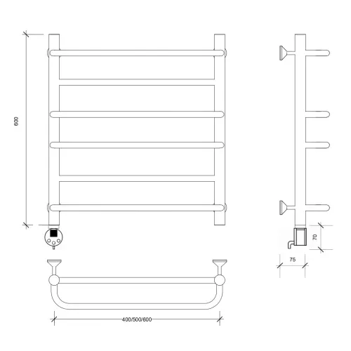 Полотенцесушитель Secado Верона 1 электрический L/R хром, Выбрать размер: 40х60, Ориентация: левая, изображение 5