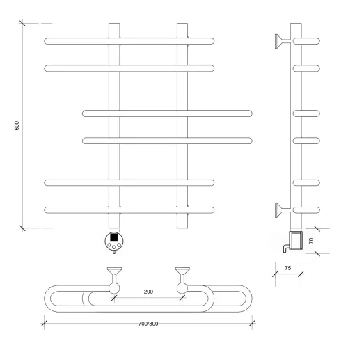 Полотенцесушитель Secado Венеция 6 электрический L/R  хром, Выбрать размер: 70х60, Ориентация: левая, изображение 4
