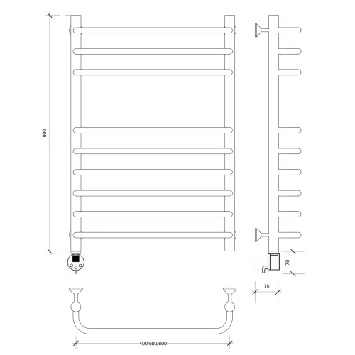 Полотенцесушитель Secado Мерида 5  электрический L/R  хром, Выбрать размер: 40х60, Ориентация: левая, изображение 4