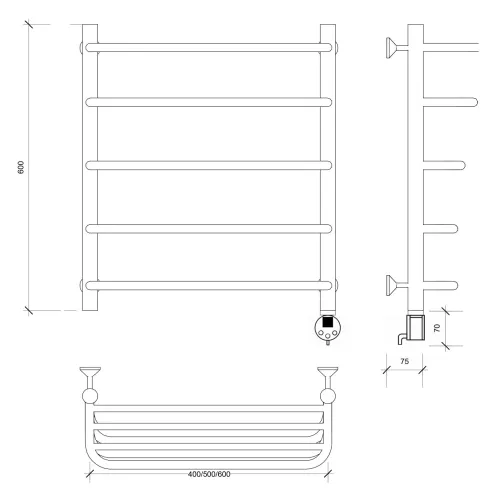 Полотенцесушитель Secado Мерида 2 СП, с полочкой, электрический L/R  хром, Выбрать размер: 40х60, Ориентация: левая, изображение 6