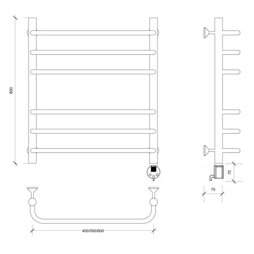 Полотенцесушитель Secado Мерида 3  электрический L/R  хром, Выбрать размер: 40х60, Ориентация: левая, изображение 6