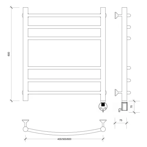 Полотенцесушитель Secado Милан 3  электрический L/R  хром, Выбрать размер: 40х60, Ориентация: левая, изображение 6