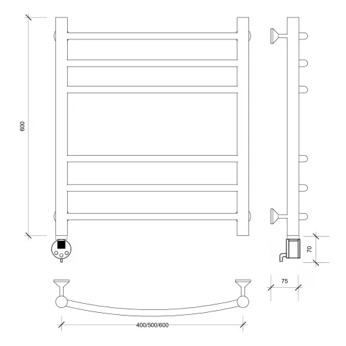 Полотенцесушитель Secado Милан 3  электрический L/R  хром, Выбрать размер: 40х60, Ориентация: левая, изображение 5