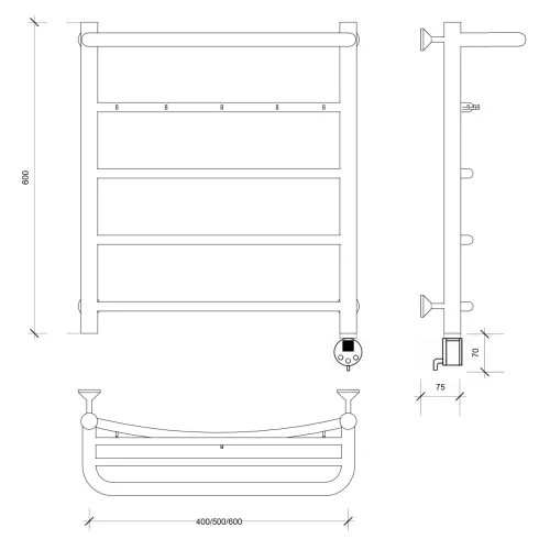 Полотенцесушитель Secado Милан 1 КСП , с крючками и полочкой,  электрический L/R хром, Выбрать размер: 40х60, Ориентация: левая, изображение 6
