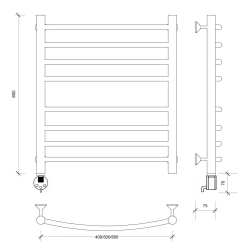 Полотенцесушитель Secado Милан 4  электрический L/R  хром, Выбрать размер: 40х60, Ориентация: левая, изображение 4
