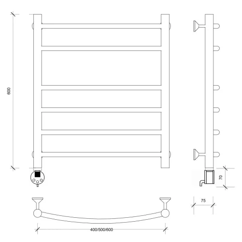 Полотенцесушитель Secado Милан 5 электрический L/R хром, Выбрать размер: 40х60, Ориентация: левая, изображение 4