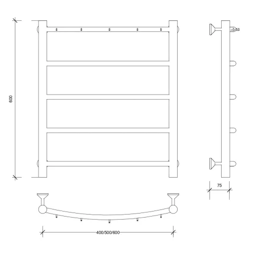 Полотенцесушитель Secado Милан 1 К , с крючками,  электрический L/R  хром, Выбрать размер: 40х60, Ориентация: левая, изображение 6