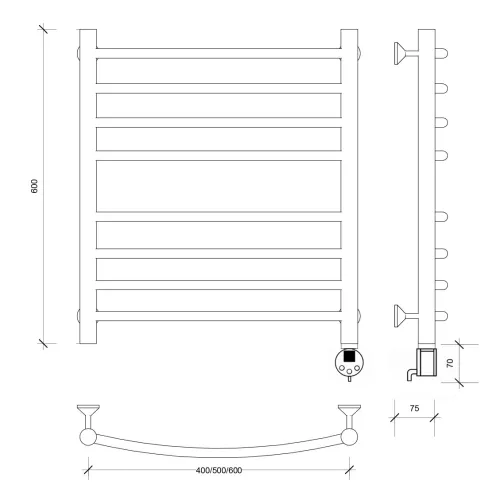 Полотенцесушитель Secado Милан 4  электрический L/R  хром, Выбрать размер: 40х60, Ориентация: левая, изображение 5