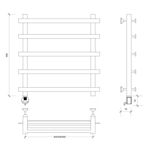 Полотенцесушитель Secado Понтида 1 электрический L/R  хром, Выбрать размер: 50х60, Ориентация: левая, изображение 5