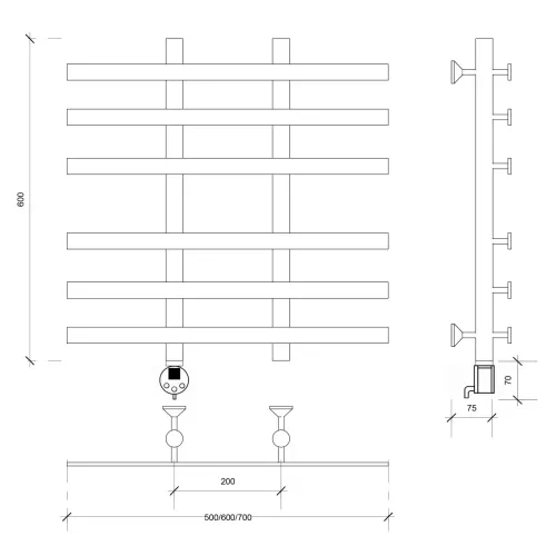 Полотенцесушитель Secado Понтида 4  электрический L/R  хром, Выбрать размер: 50х60, Ориентация: левая, изображение 5