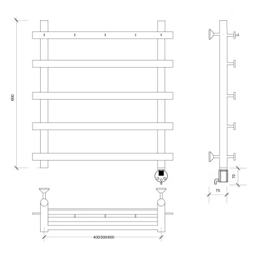 Полотенцесушитель Secado Понтида 1 К , с крючками, электрический L/R хром, Выбрать размер: 50х60, Ориентация: левая, изображение 6