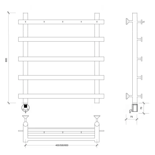 Полотенцесушитель Secado Понтида 1 К , с крючками, электрический L/R хром, Выбрать размер: 50х60, Ориентация: левая, изображение 5