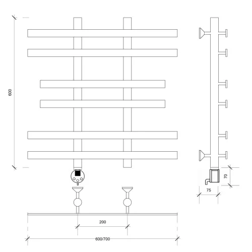 Полотенцесушитель Secado Понтида 2  электрический L/R  хром, Выбрать размер: 60х60, Ориентация: левая, изображение 3