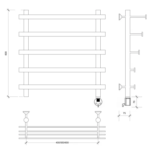 Полотенцесушитель Secado Понтида 7 СП , с полочкой, электрический L/R  хром, Выбрать размер: 50х60, Ориентация: левая, изображение 6
