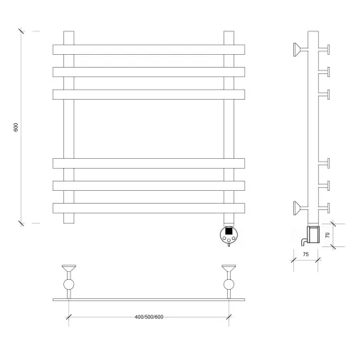 Полотенцесушитель Secado Понтида + , электрический L/R  хром, Выбрать размер: 50х60, Ориентация: левая, изображение 6