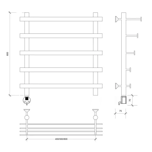 Полотенцесушитель Secado Понтида 7 СП , с полочкой, электрический L/R  хром, Выбрать размер: 50х60, Ориентация: левая, изображение 5