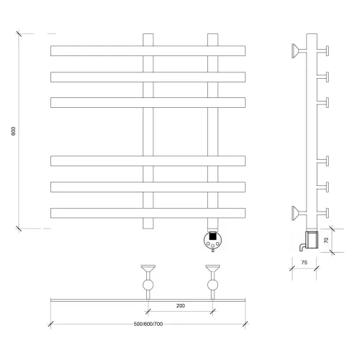 Полотенцесушитель Secado Понтида 3 электрический L/R хром, Выбрать размер: 50х60, Ориентация: левая, изображение 6