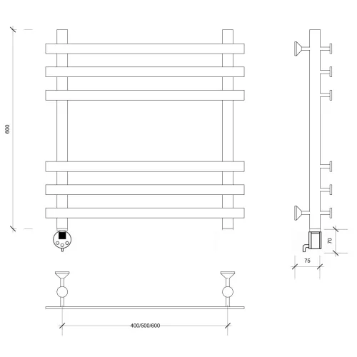 Полотенцесушитель Secado Понтида + , электрический L/R  хром, Выбрать размер: 50х60, Ориентация: левая, изображение 5