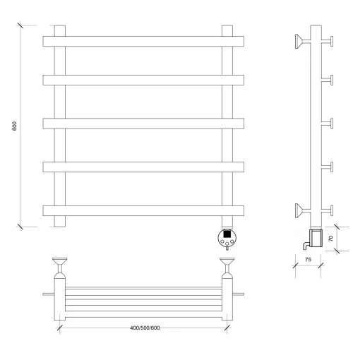 Полотенцесушитель Secado Понтида 1 электрический L/R  хром, Выбрать размер: 50х60, Ориентация: левая, изображение 6