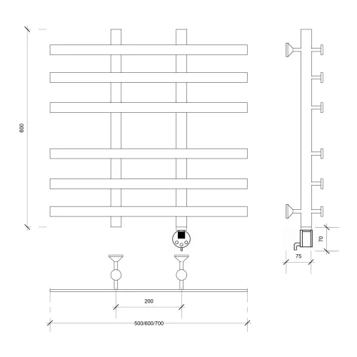 Полотенцесушитель Secado Понтида 4  электрический L/R  хром, Выбрать размер: 50х60, Ориентация: левая, изображение 6
