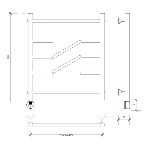 Полотенцесушитель Secado Риволи электрический L/R  хром, Выбрать размер: 40х60, Ориентация: левая, изображение 5
