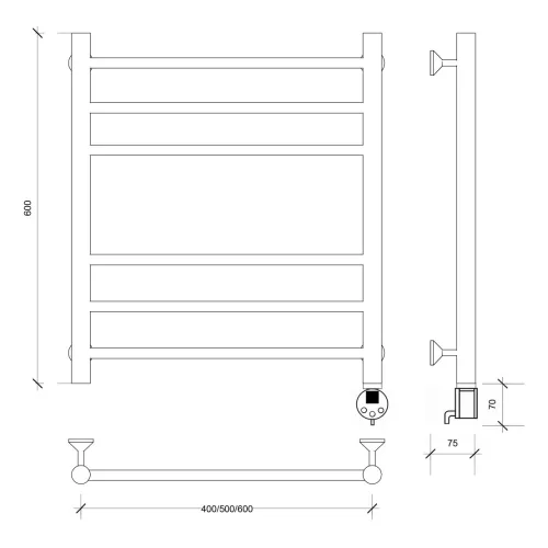 Полотенцесушитель Secado Триада 3 электрический L/R  хром, Выбрать размер: 40х60, Ориентация: левая, изображение 6