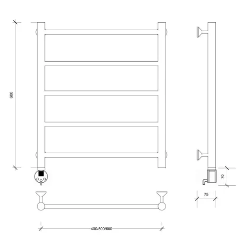 Полотенцесушитель Secado Триада 1 электрический L/R  хром, Выбрать размер: 40х60, Ориентация: левая, изображение 4