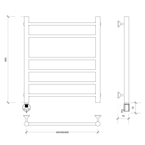 Полотенцесушитель Secado Триада 5  электрический L/R  хром, Выбрать размер: 40х60, Ориентация: левая, изображение 4