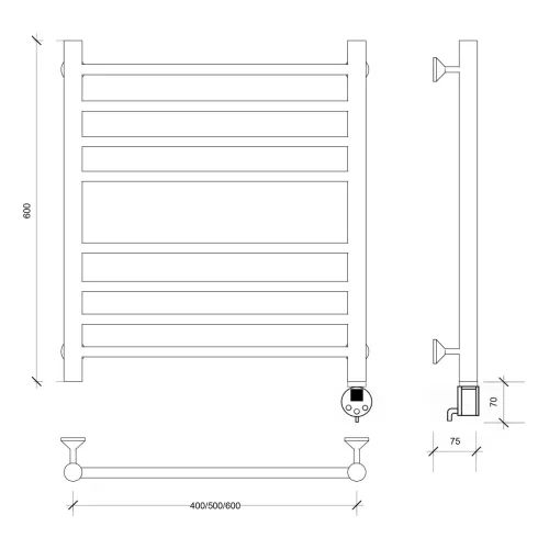 Полотенцесушитель Secado Триада 4 электрический L/R хром, Выбрать размер: 40х60, Ориентация: левая, изображение 6