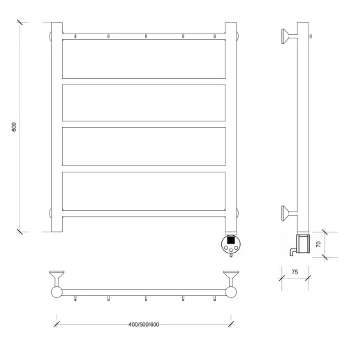 Полотенцесушитель Secado Триада 1 К , с крючками , электрический L/R хром, Выбрать размер: 40х60, Ориентация: левая, изображение 6