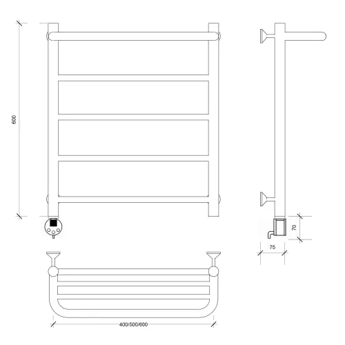 Полотенцесушитель Secado Триада 1 СП , с полочкой , электрический L/R хром, Выбрать размер: 40х60, Ориентация: левая, изображение 5