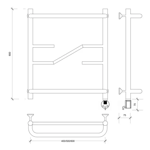 Полотенцесушитель Secado Риволи СП , с полочкой , электрический L/R  хром, Выбрать размер: 40х60, Ориентация: левая, изображение 6